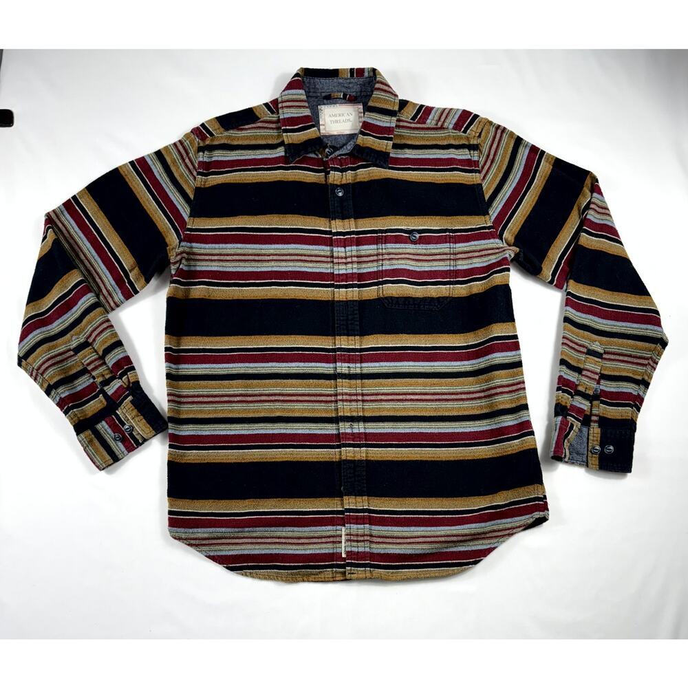 American Threads Casual Shirt Men's Size L Button Up Stripe Pocket 100% cotton